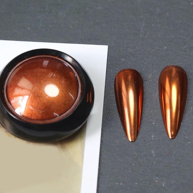 3 Jars Brown Chrome Nail Powder Kit Metallic Mirror Effect Copper Nail Art Chrome Powder for Nails Gel Set