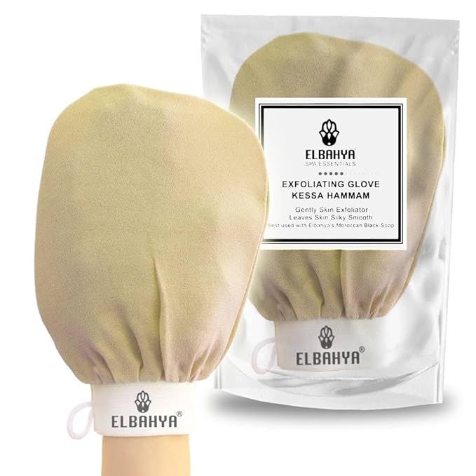 Exfoliating Mitt Body Kessa Hammam - Body Tool Remover of Dead & Dry Skin or Keratosis Pilaris, Made of 100% Viscose Fiber (Gold Pack of 1)