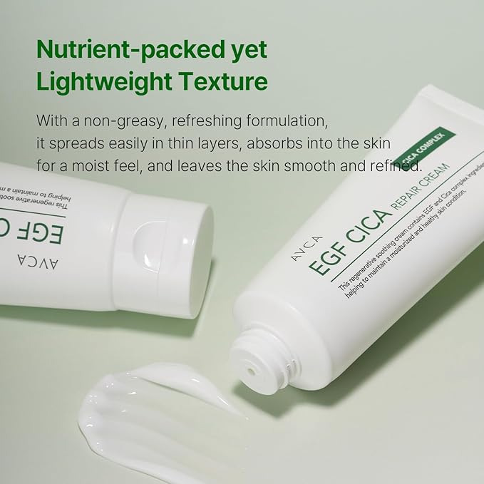 AVCA EGF Cica Repair Cream 100 mL (3.38 fl oz) – Fragrance-Free Moisturizer for Sensitive Skin with Centella & Aloe, Fast-Absorbing, Dermatologist-Tested, K-Beauty