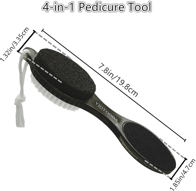 Foot File Callus Remover 4-in-1, Feet Scraper Pedicure Tools with Pumice Stone, Scrubber Brush, Foot Rasp and Sand Paper, Double Sided Multi Purpose, Clear Black and Blue