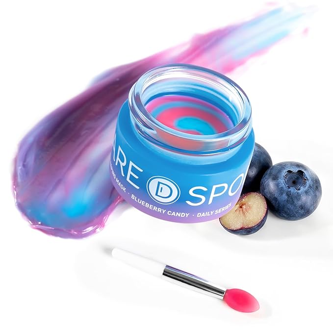 SPODARE Blueberry Lip Mask Overnight, Swirl Lip Sleeping Mask for Dry Cracked Lips Care, Dual-Color Lips Balm for Nourishing and Softening Lips and Reduce Fine Lines -12g