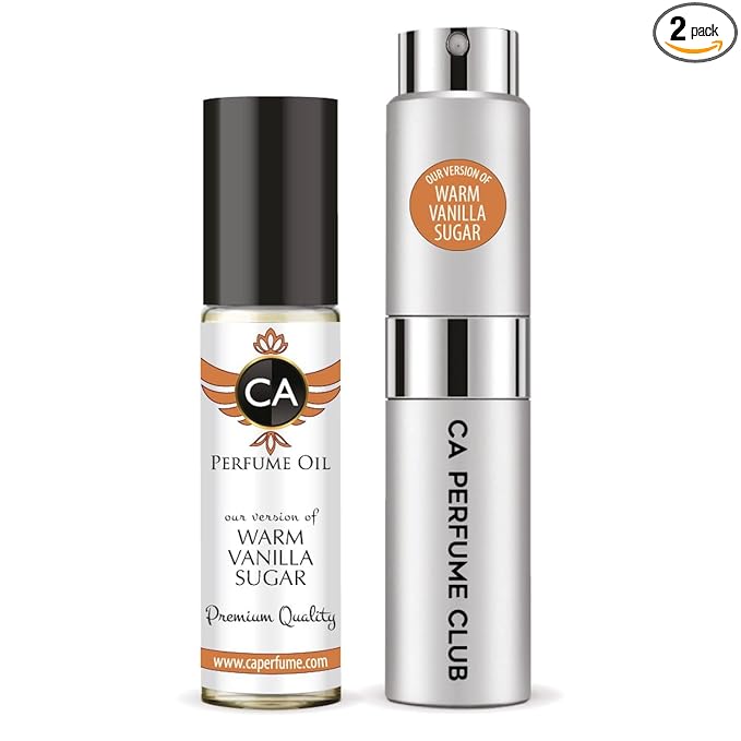 CA Perfume Duo Impression of Warm Vanilla Sugar For Women And Men Perfume Layering Set Long Lasting Travel Size EDP + Body Oil Roll-On Bottle 0.27 Fl Oz+0.33 Fl Oz