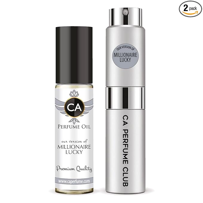 CA Perfume Duo Impression of Millionaire Lucky For Men Perfume Layering Set Mens Cologne Long Lasting Travel Size EDP + Body Oil Roll-On Bottle 0.27 Fl Oz+0.33 Fl Oz