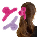 Sokfone 2 Pack Fuzzy Hair Clips, Large Nonslip Fuzzy Claw Clip for Thick Hair Fur Hair Clips for Women and Girls (Rose Red, Purple）