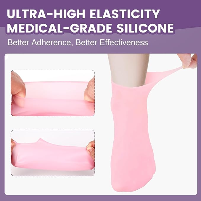 TEAWOO 2 Pairs Silicone Socks for Dry Cracked Feet, Women's Foot Socks for Moisturizing (2 Colors Assorted, Fits Up to Size 7)