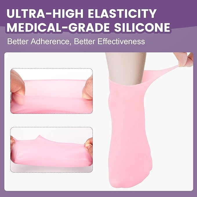 TEAWOO 2 Pairs Silicone Socks for Dry Cracked Feet, Women's Foot Socks for Moisturizing (2 Colors Assorted, Fits Up to Size 11)
