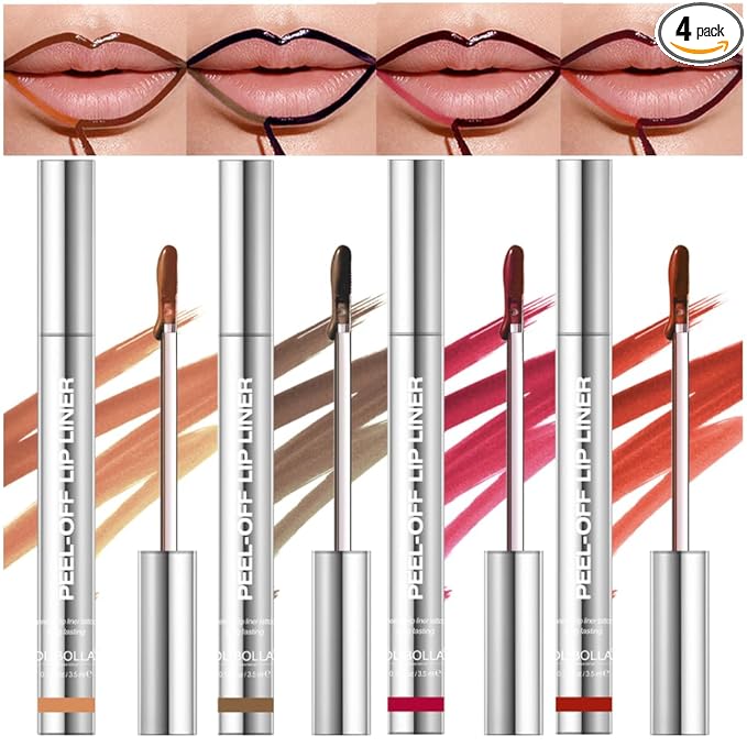 4Pcs Peel Off Lip Liner Stain Set - Long-Lasting, Smudge-Proof, Waterproof Nude Matte Lip Tint, Non-Fading Peel Off Lip Color, Effortless Precision & Full Coverage, 24H Color Hold, 4Pcs (1467)