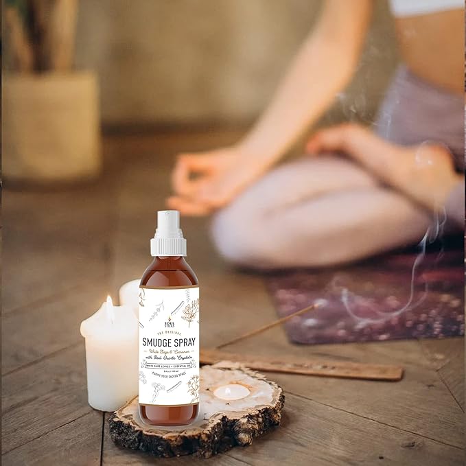 SOUL STICKS White Sage & Cinnamon Smudge Spray – 3.5oz Smokeless Energy Mist with Quartz Crystals – Non-Toxic Cleansing Spray for Aura, Home, Car, Meditation, Yoga, Stress Relief & Protection