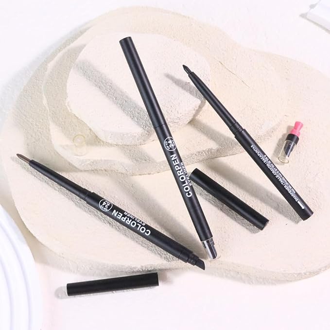 WanTuoluo 3-in-1 Retractable Eyeliner Pencil for Women, Built-in Sharpener & Blending Brush, Black Light Dark Brown, Waterproof Long-Lasting (01-Black-1 Pack)