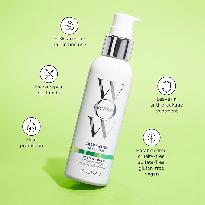 COLOR WOW Dream Cocktail Kale Infused Leave-in Treatment – for fragile, damaged hair | Reduce hair breakage by 50% in a single use | Powerful heat protectant