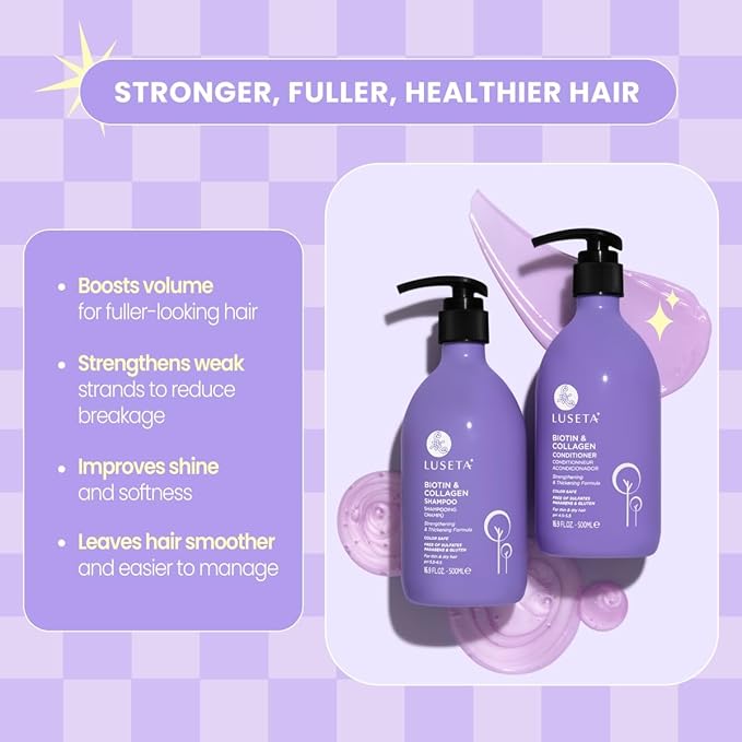 L LUSETA Biotin & Collagen Shampoo & Conditioner Set (2 x 33.8oz) - Thickening for Hair Growth, Infused with Argan Oil to Repair Dry, Damaged Hair