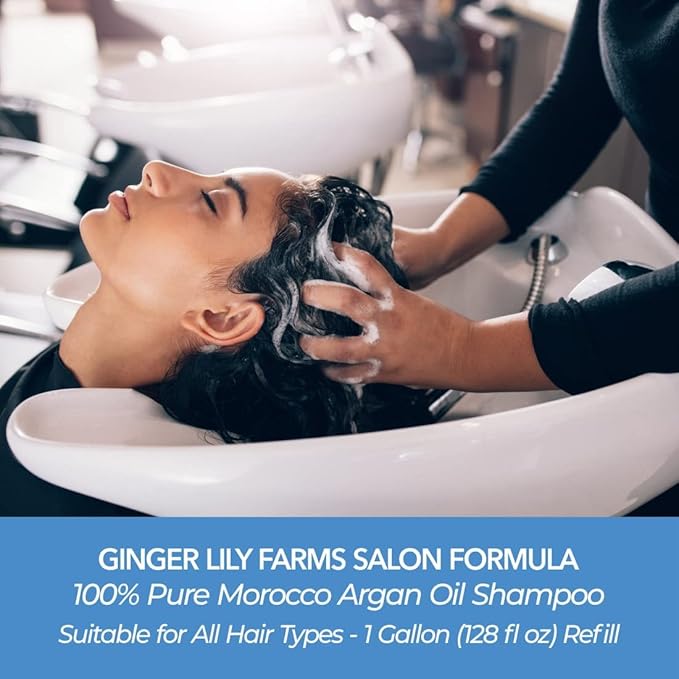 Ginger Lily Farms Salon Formula 100% Pure Morocco Argan Oil Shampoo for All Hair Types, 100% Vegan & Cruelty-Free, 1 Gallon Refill (Pack of 4)