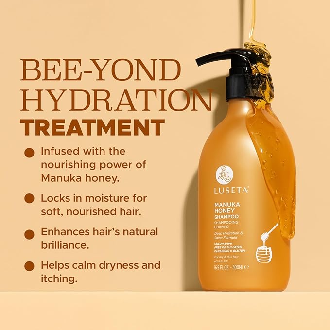 Luseta Manuka Honey Shampoo Moisturizing for Dry Damaged Hair Hydrating Formula Repairs Frizz, Adds Shine for Dull Hair 16.9oz