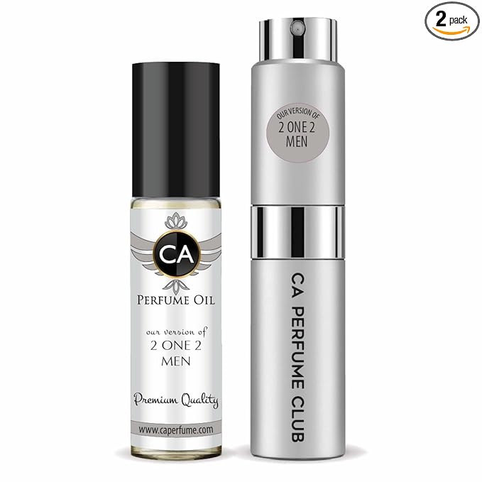 CA Perfume Duo Impression of 2 One 2 Men For Men Perfume Layering Set Mens Cologne Long Lasting Travel Size EDP + Body Oil Roll-On Bottle 0.27 Fl Oz+0.33 Fl Oz