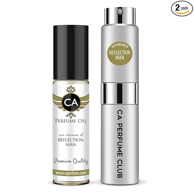CA Perfume Duo Impression of Reflection Man For Men Perfume Layering Set Mens Cologne Long Lasting Travel Size EDP + Body Oil Roll-On Bottle 0.27 Fl Oz+0.33 Fl Oz