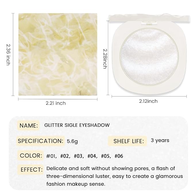 CAKAILA Pearl White Silver Shimmer Glitter Sparkling Monochrome Eyeshadow Palette,Metallic Single Eye Shadow for Older Women,Long Lasting Naturing-Looking Eye Makeup