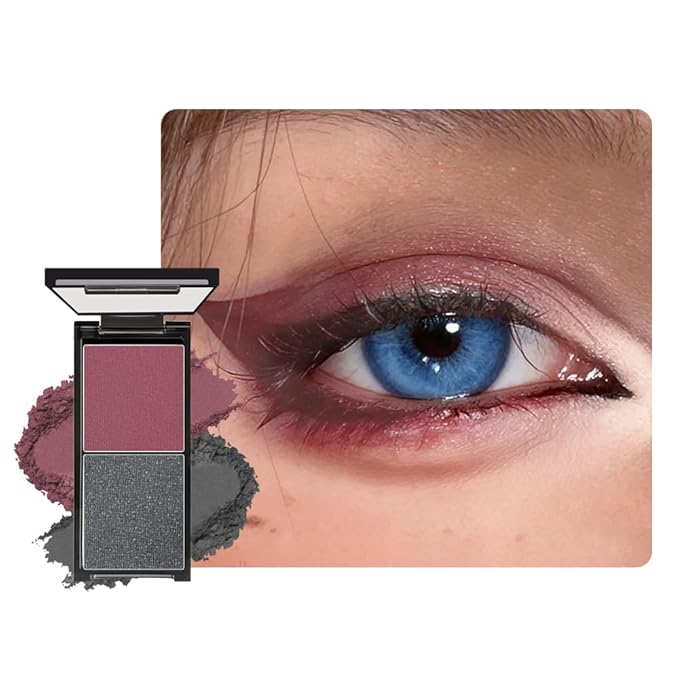 Wine Red Matte & Charcoal Black Shimmer Duo Eyeshadow Palette, 2 Color Burgundy Smokey Eye Shadow, Smooth Blendable Long Lasting Mini Travel Eyeshadow Palette for Glam Party Looks 4#