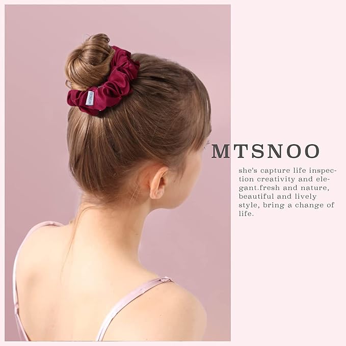 MTSNOO Silk Scrunchies for Hair Sleep 100% Pure 22 Momme Mulberry Silk Scrunchies for Curly Hair with Elastic Band 1 Pack Silk Hair Ties Ropes Scrunchies Set for Women Girls