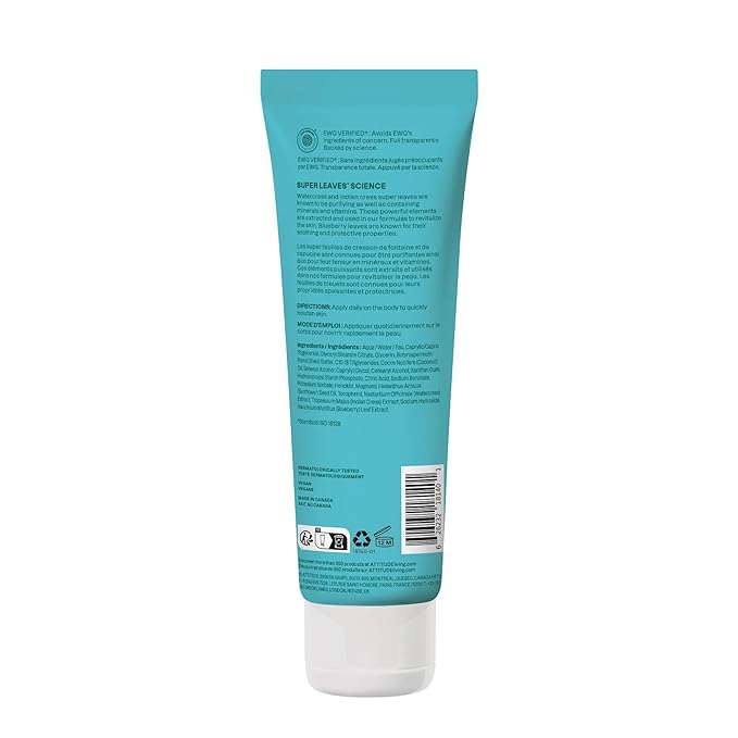 ATTITUDE Body Lotion, EWG Verified, Vegan & Cruelty-Free, Hydrating Moisturizer for Dry Skin, Non-Greasy, Skin Care, Unscented, 8 Fl Oz