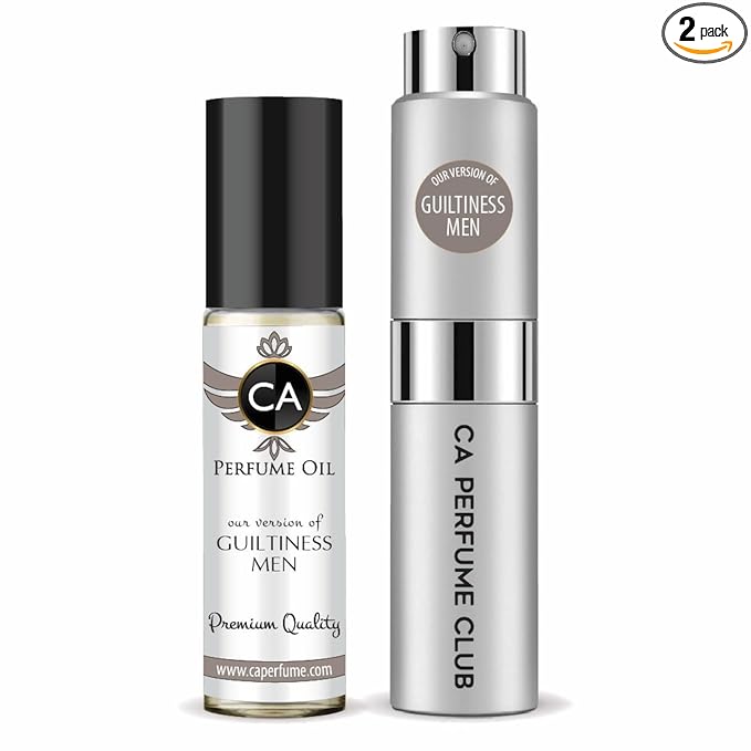 CA Perfume Duo Impression of Guiltiness Men For Men Perfume Layering Set Mens Cologne Long Lasting Travel Size EDP + Body Oil Roll-On Bottle 0.27 Fl Oz+0.33 Fl Oz