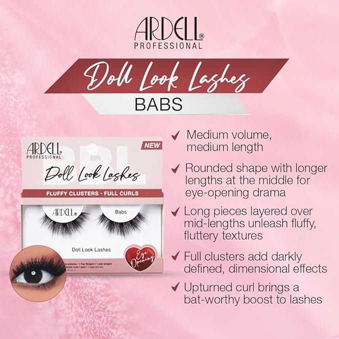 Ardell Doll Look Lashes Babs – Fluffy Cluster False Eyelashes with Full Curls, Dramatic Volume Strip Lashes for Glam Eye Makeup, 4 Pack