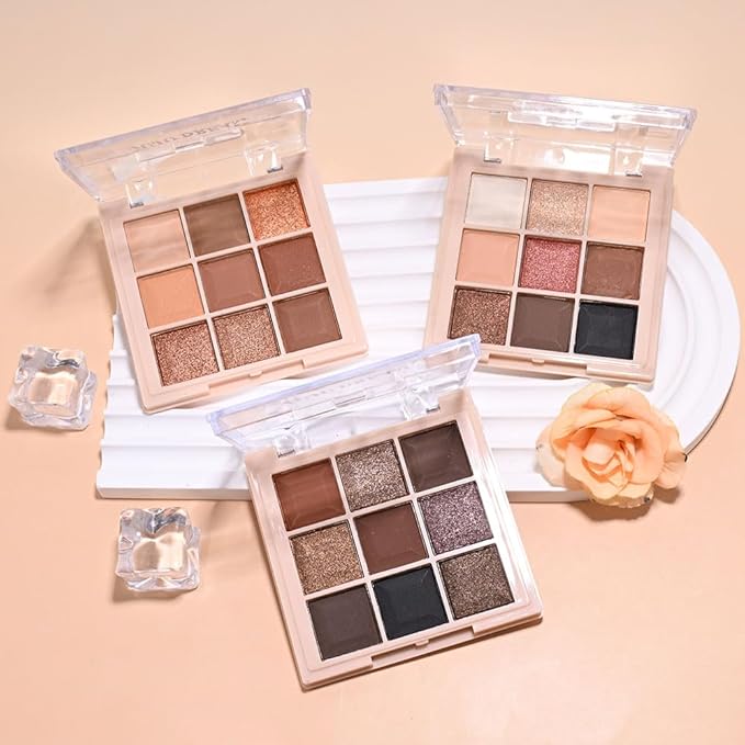 WanTuoluo 9 Colors Smoky Matte Shimmer Eyeshadow Palette for Women, Nude Rose Gold Light Medium Gray Wine Brown Purple, High Pigmented Primers Powder Spring Sale Deal 2026 (9 Colors-Nude Brown Gold)
