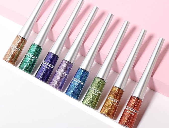 16 Colors Glitter Eyeliner Liquid Set, Metallic Glitter Liquid Eyeshadow, Waterproof Long Lasting White Silver Rose Gold Pink Colorful Rainbow Eyeliners Gifts Mother's Day for Women