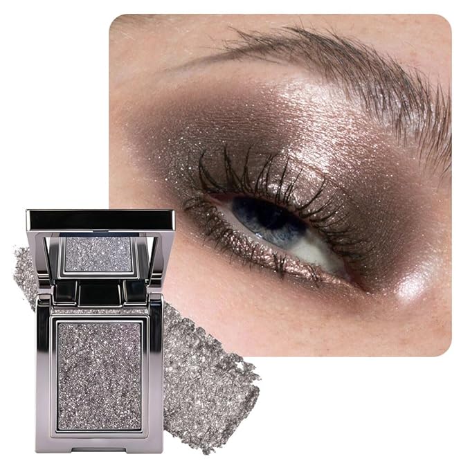 WanTuoluo Sparkly Eyeshadow Palette for Women, Single Monochrome Eye Shadow Makeup, Shiny Pressed Cream Powder, Blendable Natural, Holographic,Vegan,Travel (07-sparkly-Black)