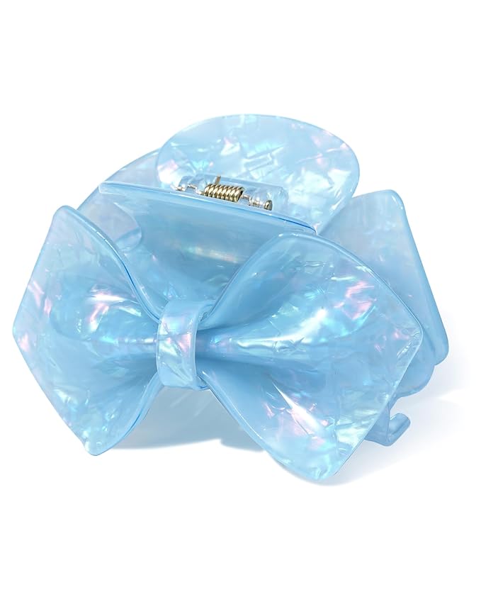 ACECHA Cute Bow Claw Clip - 3.1 Inch Sparkly Hair Claw Clips for Women, Non-slip Hairclips for Thin and Thick, Elegant Hair Accessories for Wedding Prom Party (Blue)