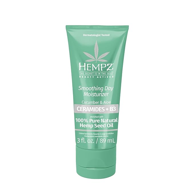 Hempz Cucumber & Aloe Smoothing Day Moisturizer - Hydrating Daily Cream Rich with Minerals, Vitamin C, & Hempseed Oil to Hydrate & Repair Extremely Dry or Sensitive Skin, for Face & Body, 3 Oz