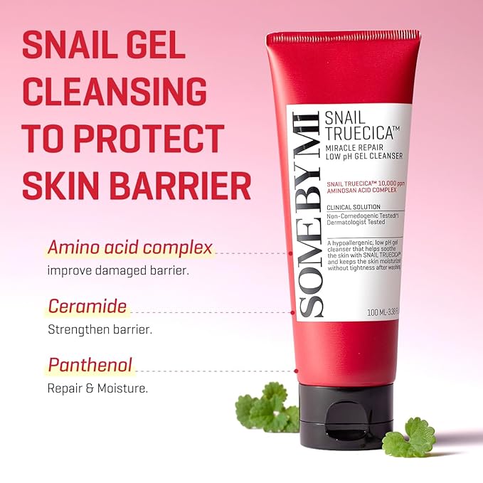 SOME BY MI Snail Truecica Miracle Repair Low pH Gel Cleanser - 3.38Oz, 100ml - Made from Snail Mucin for Sensitive Skin - Daily Face Wash for Deep Cleansing and Skin Moisturizing - Korean Skin Care
