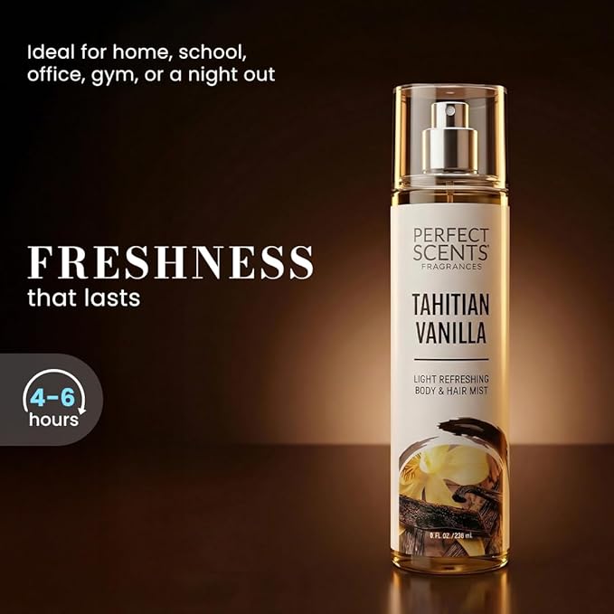 Instyle Fragrances | Body & Hair Mist | Tahitian Vanilla Scent | With Panthenol | CLEAN, Vegan, Paraben Free, Phthalate Free | Premium 8 Fl Oz Spray Bottle