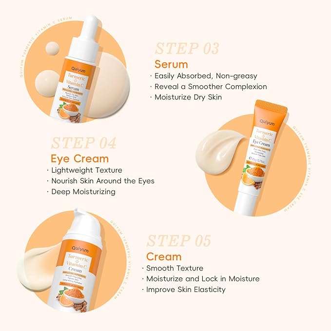 QUIYUM Skin Care Set, Turmeric Vitamin C Skincare Kits 5PCS - Beauty Facial Skin Care Routine Set Kit for Women, Dark Spot Remover for Face, Reduce Acne, Even Tone, Glow, Valentine's Day Birthday Gift
