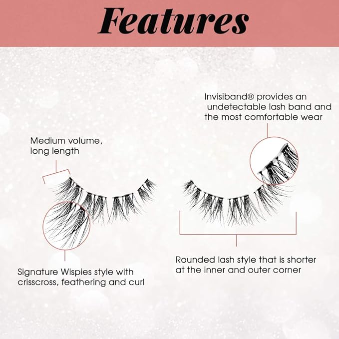 Ardell Wispies Pre-Cut False Lashes with Free Duo Eyelash Adhesive, Natural Strip Lashes for Glamour Look, 4 Pack