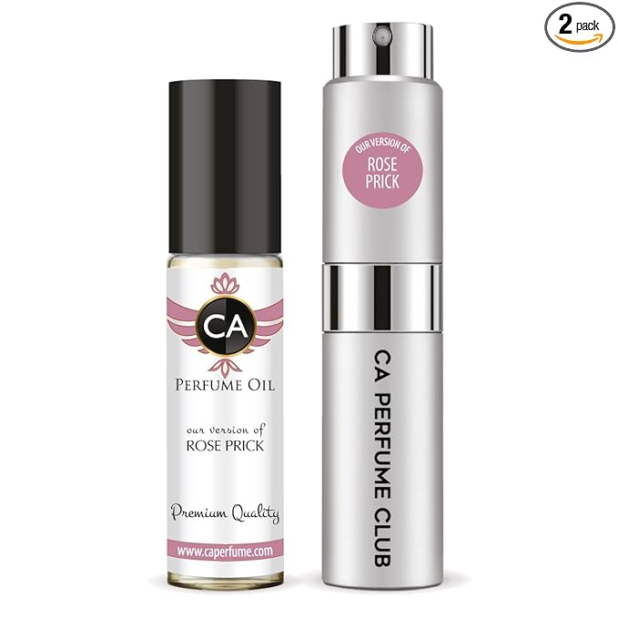 CA Perfume Duo Impression of Rose Prick For Women And Men Perfume Layering Set Long Lasting Travel Size EDP + Body Oil Roll-On Bottle 0.27 Fl Oz+0.33 Fl Oz