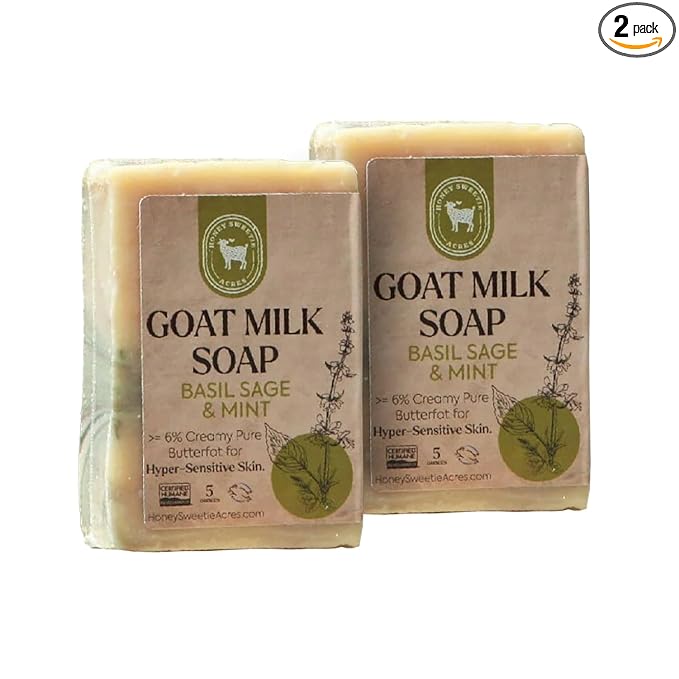 Honey Sweetie Acres 2-Pack Basil, Sage & Mint Goat Milk Soap - Handmade 5 oz Bar, Made with Natural Ingredients, Moisturizing & Gentle, Made in the USA