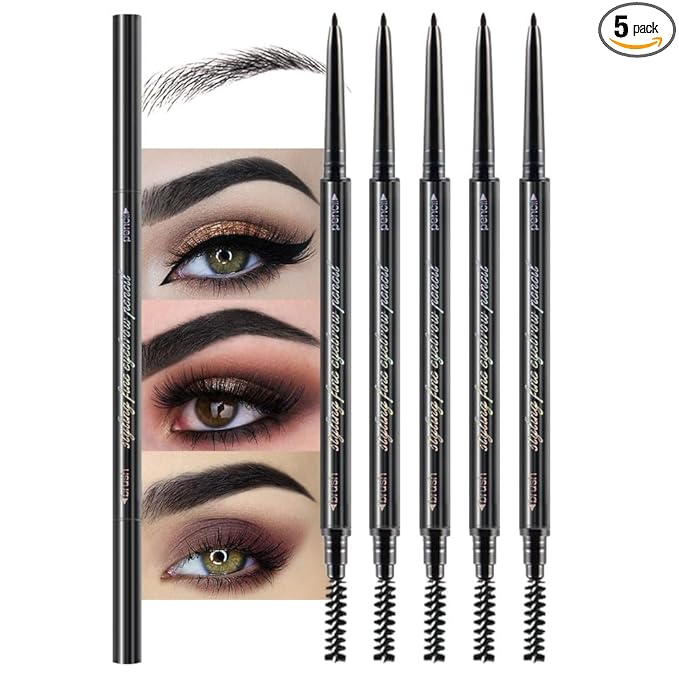 Black Ultra-Fine Tip Eyebrow Pencil for Women, 5 Packs-Black