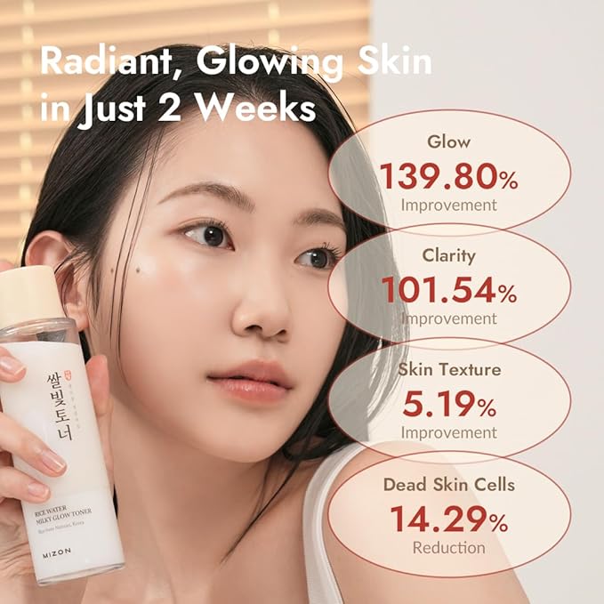 MIZON Rice Water Milky Glow Toner, Brightening and Hydrating Face Moisturizer with Niacinamide, Ceramides and Squalane, Milky Rice Toner for Glass Skin and Radiant Complexion, 5.07 fl oz