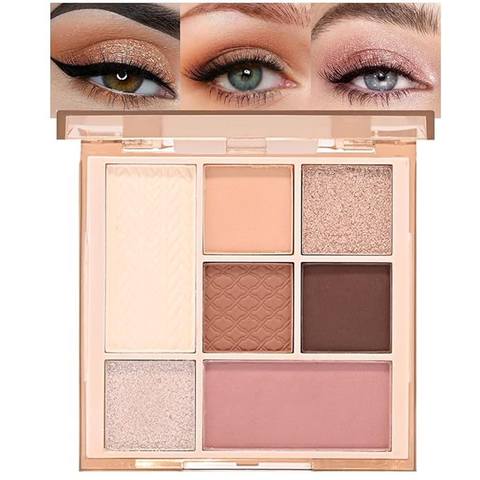 CAKAILA 7Colors Eyeshadow Makeup Palette,White GoldenBrown Mauve Taupe Natural Neutral Eye Shadow Palettes for Older Women,Long Lasting Naturing-Looking,Lightweight,Eye Makeup Kit Travel Size,Vegan