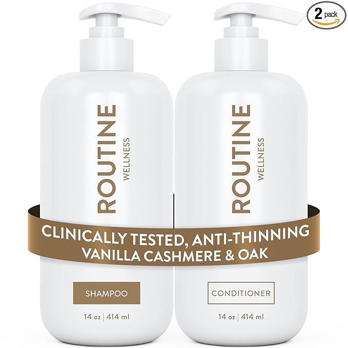 Routine Wellness Anti-Thinning Shampoo and Conditioner Set for Thinning Hair - Biotin DHT Blocker Women & Men - Color Safe Shampoo for Hair Loss & Healthier Hair - Vanilla Cashmere & Oak (Pack of 2)