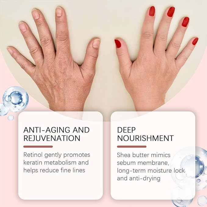 Retinol Hand Cream Anti Aging, Enriched With Collagen, It is Specially Formulated for Aging, Dry, And Chapped Hands (100G Anti Aging Hand Cream, Nourishing and Protecting Skin, Nails, And Cuticles)