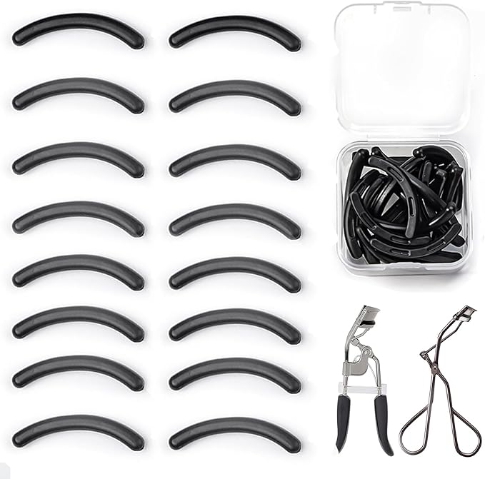 48Pcs Eyelash Curler Refill Pads for Shiseido, Silicone Lash Curler Refills Compatible with elf, Universal Eye Lash Curler Replacement (Black)