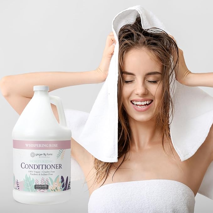 Ginger Lily Farms Botanicals Moisturizing Conditioner for Dry Hair, 100% Vegan & Cruelty-Free, Whispering Rose Scent, 1 Gallon (128 fl oz) Refill
