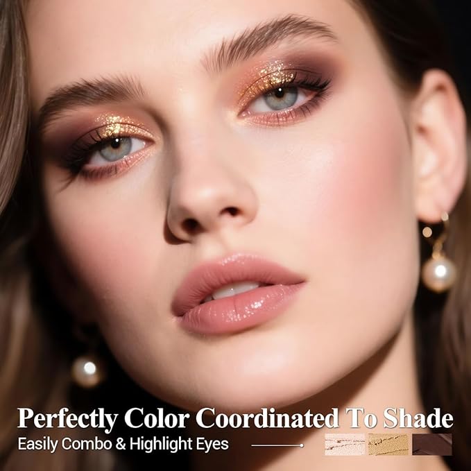 LUXAZA PRO Gold Eyeshadow Stick Makeup Set 6PCS, Neutral Shimmer And Matte Cream Eye Shadow Palette, Metallic Bronze Smoky Eyeliner Brightener Crayon Pencil Kit, Ideal Gift for Women -Golden Amber