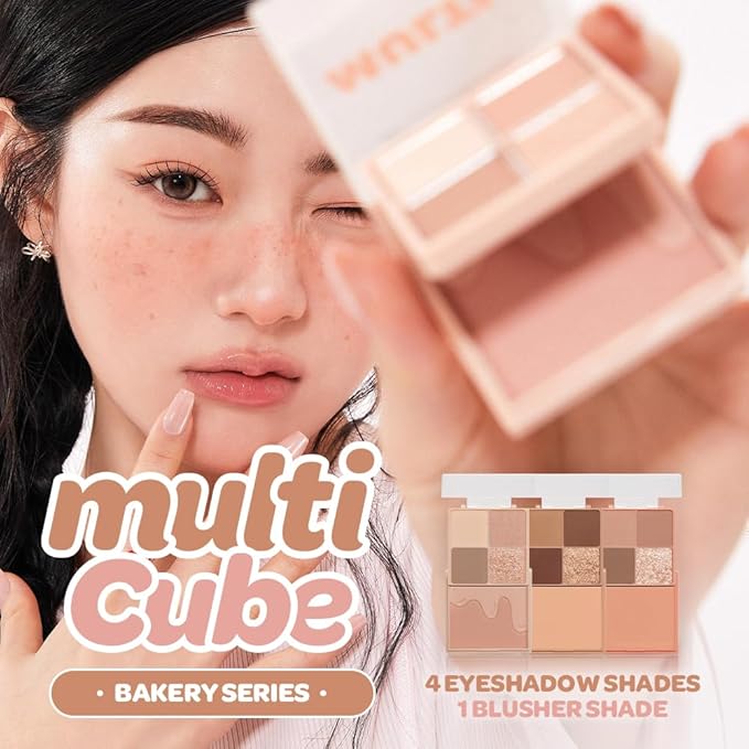 I'M MEME Mini 2-in-1 Palette - Multi Cube 08 Fig Tart | Portable, Versatile, 4 Eye-shadows and 1 Blush, Soft Touch, Suitable For Daily Blending, Long Wear Blendable, Pearly Finish, 0.27 Oz