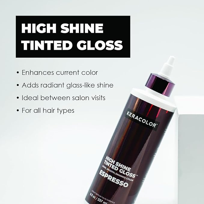Keracolor High Shine Tinted Hair Gloss, In-Shower Hair Glaze, Sheer Color-Enhancing Glossing Treatment, Espresso, 8 Fl Oz