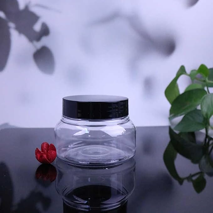 16 Pack 8 Oz Plastic Jars with Black Lids, BPA Free Empty Body Scrub Containers, Round Clear Samples Jars for Sugar Scrub, Lotion, Body Butter, Cream