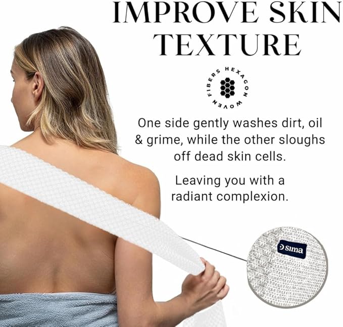 Sima Brand Exfoliating Washcloth Face & Body Scrub Towel - Japanese Exfoliating Towel with Hexagon Fibers, Body Scrubber with 2 Sides for Scrubbing & Washing, Extra Long Towels (Black, 3 Pack)