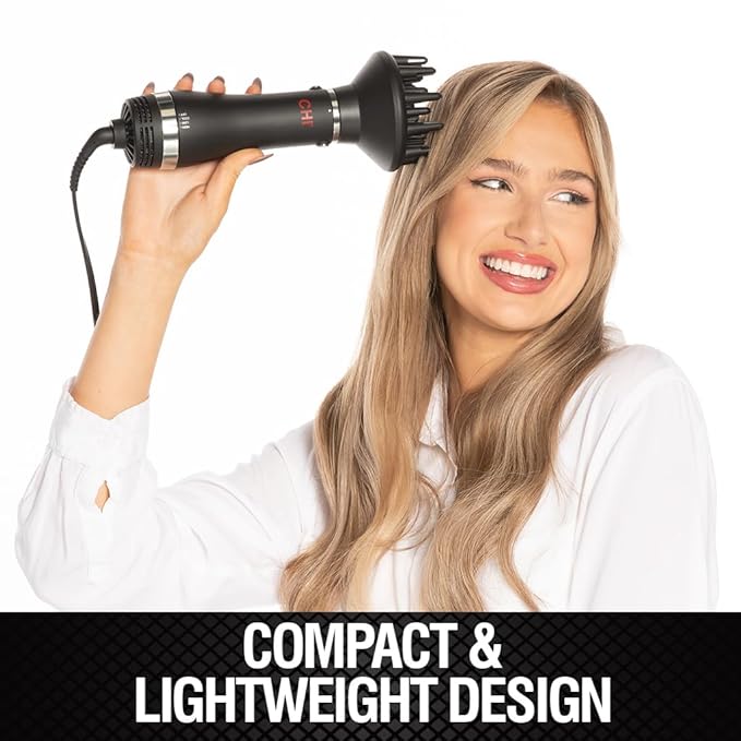 CHI Volumizer 4-in-1 Blowout Brush Hair Dryer, Multi-Attachment Ceramic Ionic Styling Tool, Preserves Natural Hair Moisture for Easy Styling, Frizz Control & Shine, Includes 4 Attachments,1000W, Black