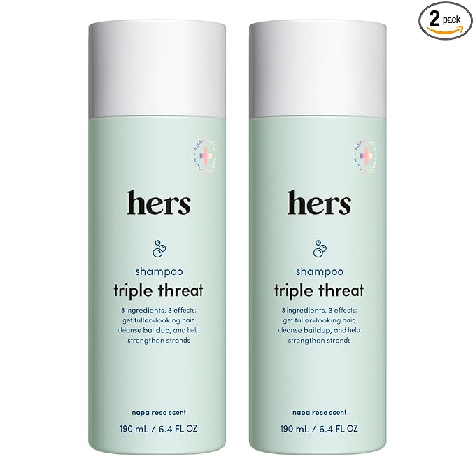 hers Triple Threat Shampoo - Biotin, Saw Palmetto, & Pumpkin Seed Oil Formula - Thickening & Hydrating Shampoo - Color-Safe, Paraben-Free, Vegan - Napa Rose Scent - 6.4 Fl Oz, 2 Pack